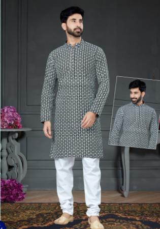 Picture of Statuesque Cotton & Silk Light Slate Grey Kurtas