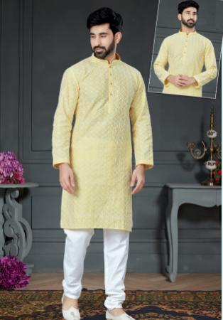 Picture of Exquisite Cotton & Silk Pale Golden Rod Kurtas