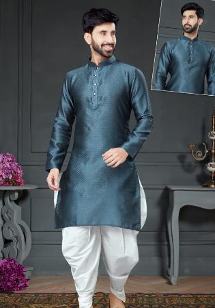 Picture of Exquisite Cotton & Silk Slate Grey Kurtas