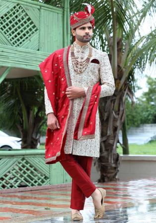 Picture of Beauteous Silk Off White Sherwani