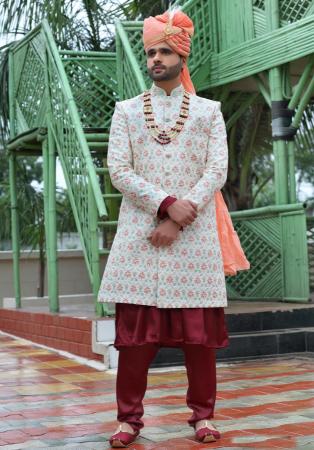 Picture of Beauteous Silk Off White Sherwani