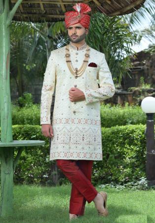 Picture of Elegant Silk Sea Shell Sherwani