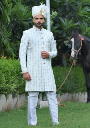 Picture of Sightly Silk White Sherwani