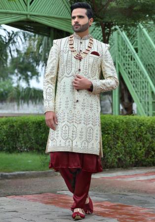 Picture of Good Looking Silk Sea Shell Sherwani