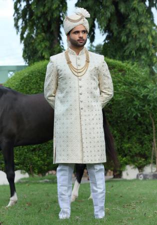 Picture of Resplendent Silk Off White Sherwani