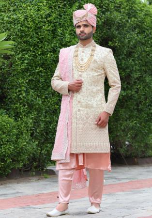 Picture of Good Looking Silk Sea Shell Sherwani