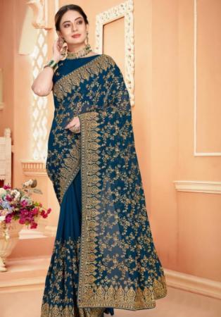 Picture of Pretty Georgette Navy Blue Saree