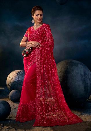 Picture of Exquisite Net Dark Red Saree