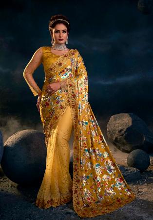 Picture of Resplendent Net Golden Rod Saree