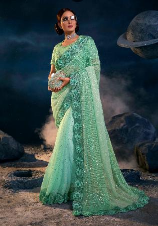 Picture of Graceful Net Dark Sea Green Saree