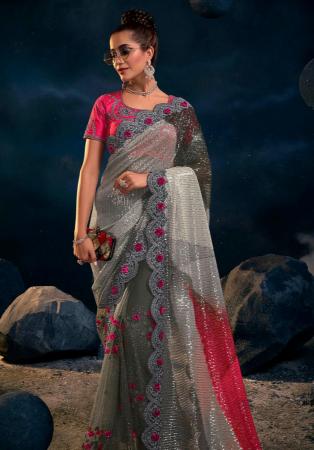 Picture of Enticing Net Dim Gray Saree