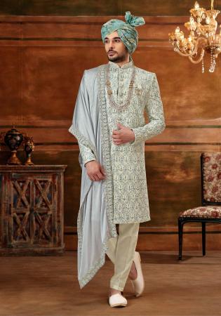 Picture of Superb Silk Dark Grey Sherwani