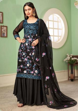 Picture of Superb Georgette Black Straight Cut Salwar Kameez