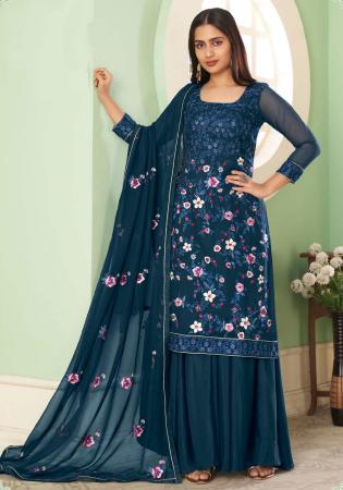 Picture of Georgette Midnight Blue Straight Cut Salwar Kameez