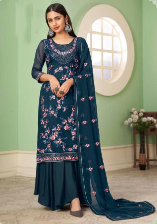 Picture of Georgette Midnight Blue Straight Cut Salwar Kameez