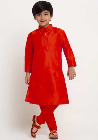 Picture of Fine Silk Crimson Kids Kurta Pyjama