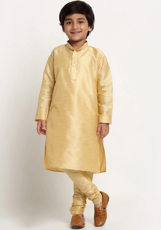 Picture of Appealing Silk Pale Golden Rod Kids Kurta Pyjama