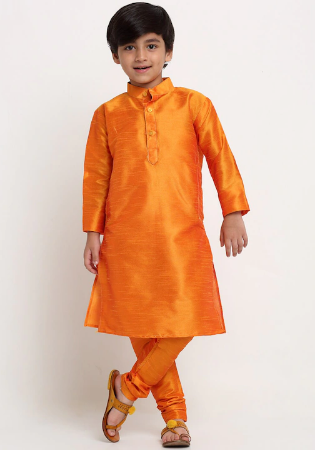 Picture of Enticing Silk Coral Kids Kurta Pyjama