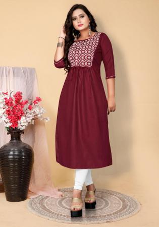 Picture of Superb Cotton Maroon Kurtis & Tunic