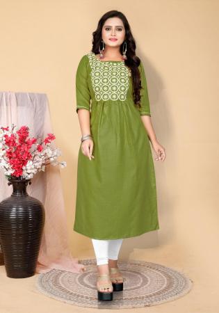 Picture of Fine Cotton Dark Olive Green Kurtis & Tunic