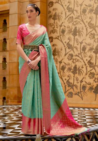 Picture of Good Looking Silk Dark Sea Green Saree