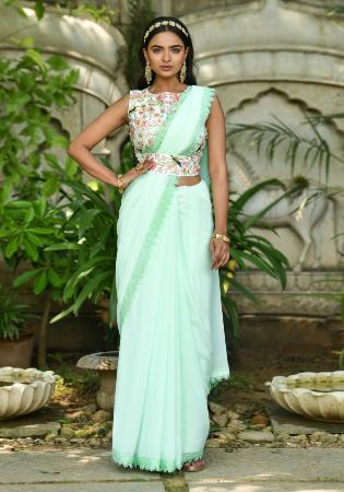 Picture of Sublime Georgette Powder Blue Saree