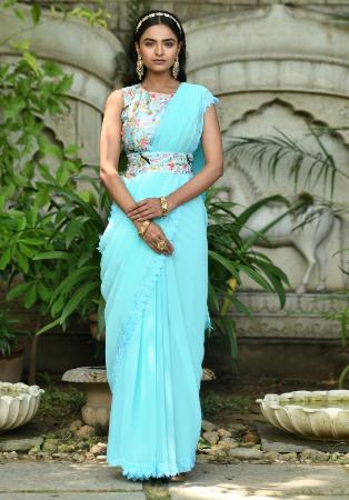 Picture of Charming Georgette Light Steel Blue Saree