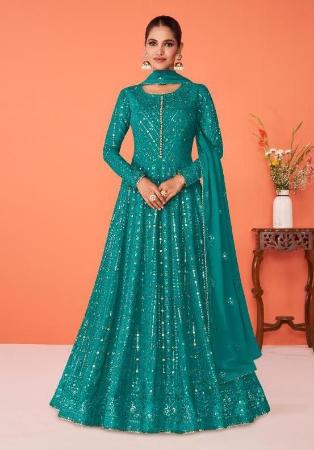 Picture of Taking Georgette Teal Straight Cut Salwar Kameez