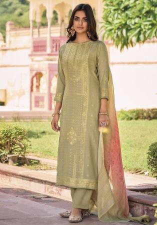 Picture of Well Formed Silk Dark Khaki Straight Cut Salwar Kameez