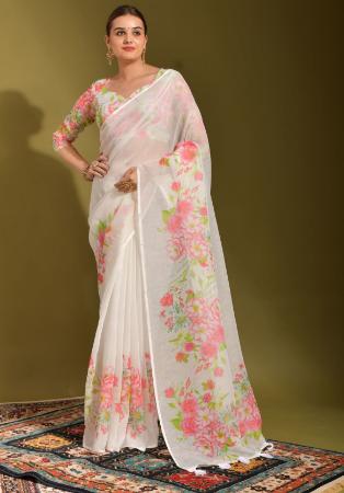 Picture of Good Looking Linen White Saree