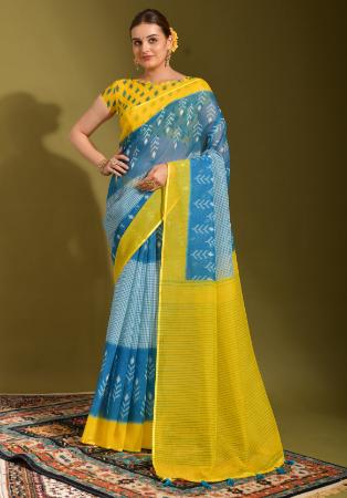 Picture of Excellent Linen Dark Slate Blue Saree