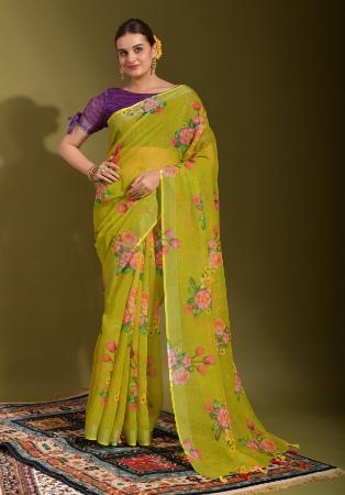 Picture of Stunning Linen Golden Rod Saree