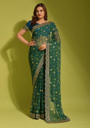 Picture of Marvelous Georgette Dark Olive Green Saree