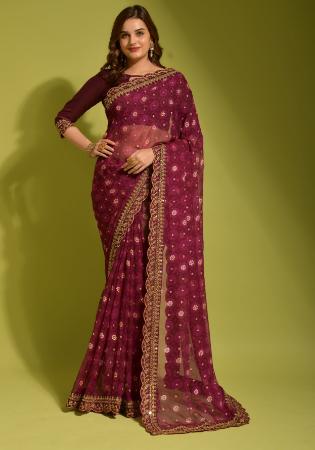 Picture of Delightful Georgette Saddle Brown Saree