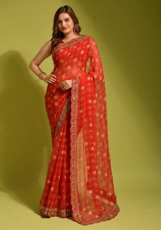 Picture of Beauteous Georgette Fire Brick Saree