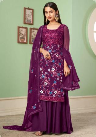 Picture of Exquisite Georgette Purple Straight Cut Salwar Kameez