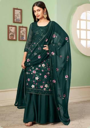 Picture of Georgette Dark Green Straight Cut Salwar Kameez