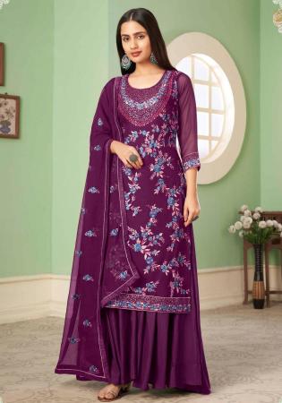 Picture of Georgette Dark Magenta Straight Cut Salwar Kameez