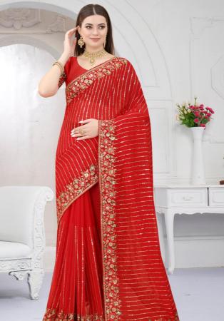 Picture of Bewitching Georgette Fire Brick Saree