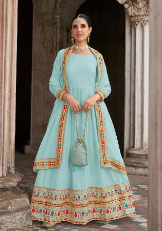 Picture of Georgette Light Steel Blue Anarkali Salwar Kameez