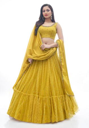 Picture of Exquisite Silk Golden Rod Lehenga Choli