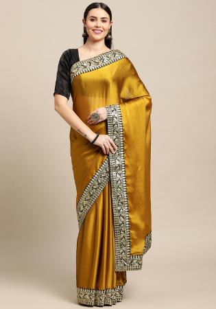 Picture of Wonderful Net & Silk Dark Golden Rod Saree