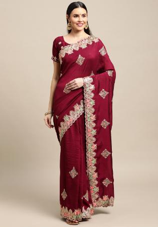 Picture of Shapely Net & Silk Saddle Brown Saree