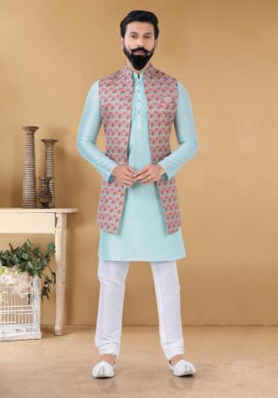 Picture of Sightly Silk Light Steel Blue Kurtas