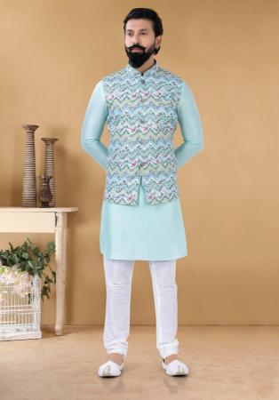 Picture of Elegant Silk Light Steel Blue Kurtas