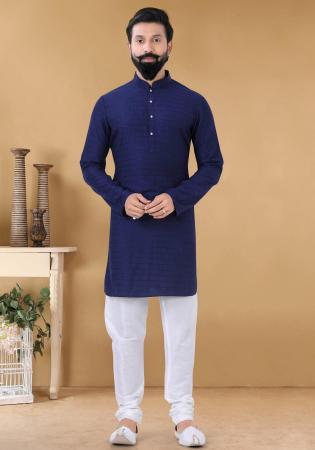 Picture of Taking Cotton & Silk Dark Slate Blue Kurtas