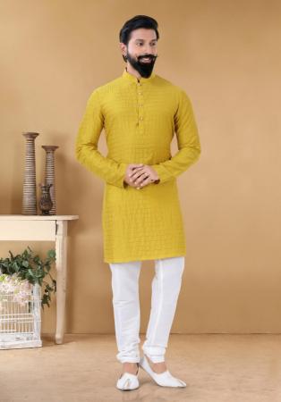 Picture of Good Looking Cotton & Silk Golden Rod Kurtas