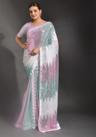 Picture of Ideal Georgette Light Steel Blue Saree