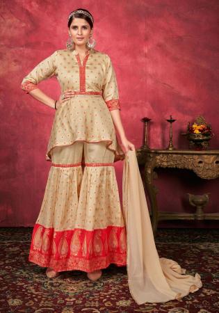 Picture of Lovely Silk Tan Readymade Salwar Kameez