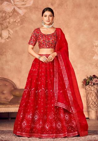 Picture of Fascinating Organza Fire Brick Lehenga Choli